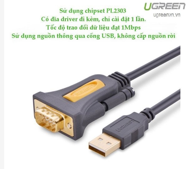 Cáp USB to Com dài 2m chính hãng Ugreen 20222 Cao cấp